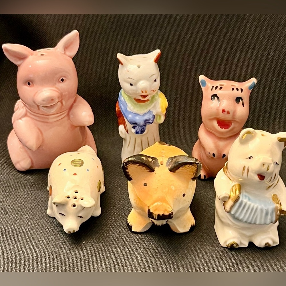 6pc Lot VTG Japan MCM Anthropomorphic Ceramic Pig Figurines Kitschy Whimsigoth